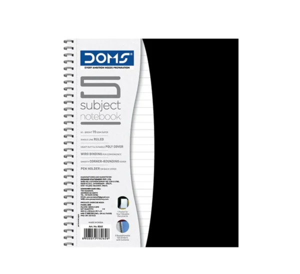 DOMS Polycover 5 Subject Wiro Notebook – 29.7x21Cm